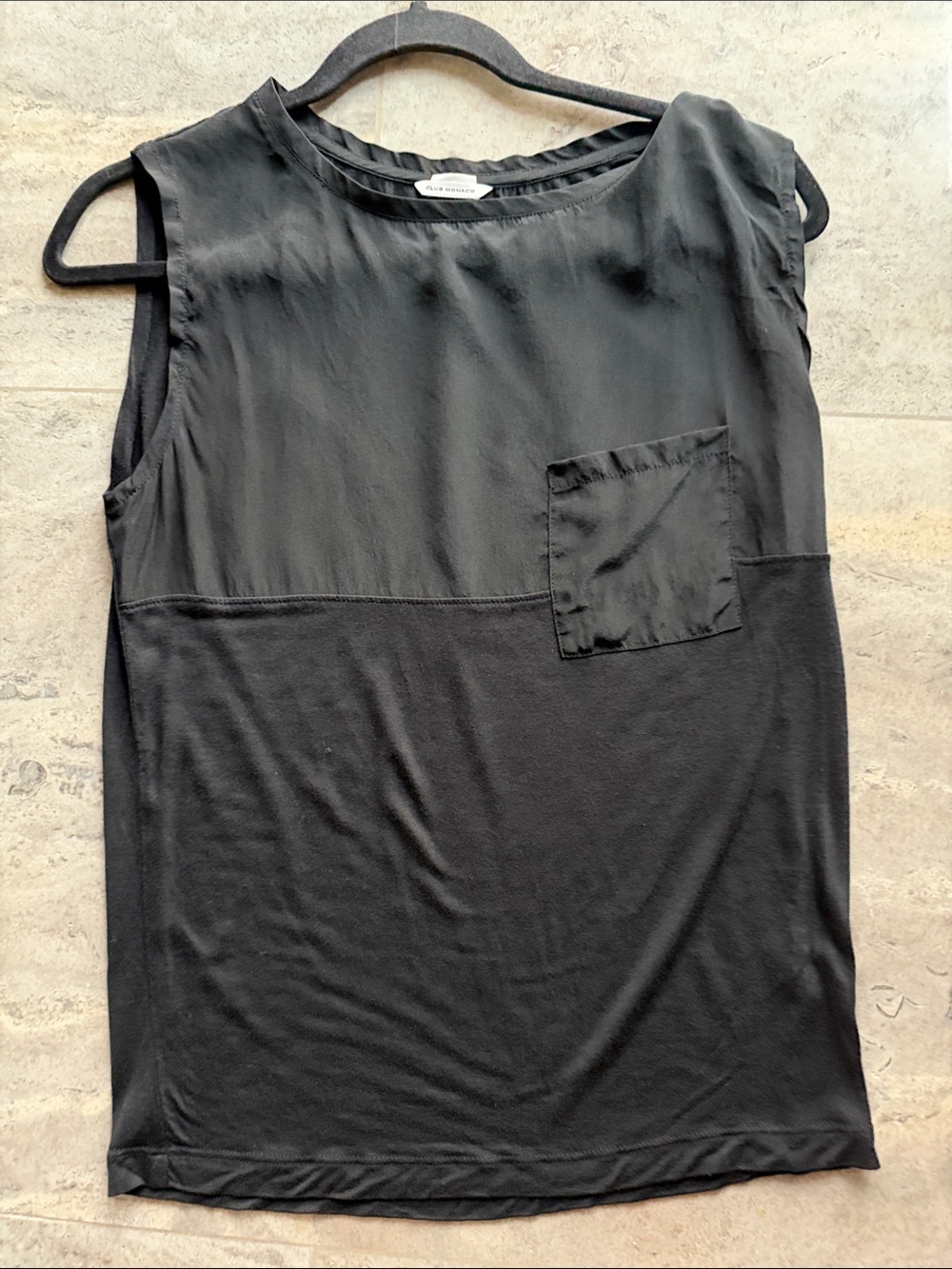 Club Monaco Black Sleeveless Two-Tone Pocket Tank